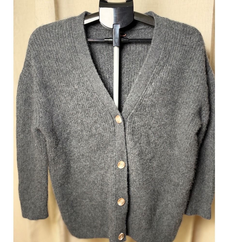 Quince Mongolian Cashmere Oversized Boyfriend Cardigan Women XS Heather Charcoal
